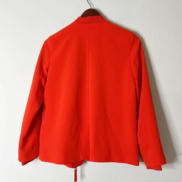 H&M red pocket zip blazer jacket coat women size Small 4 - Picture 5 of 6
